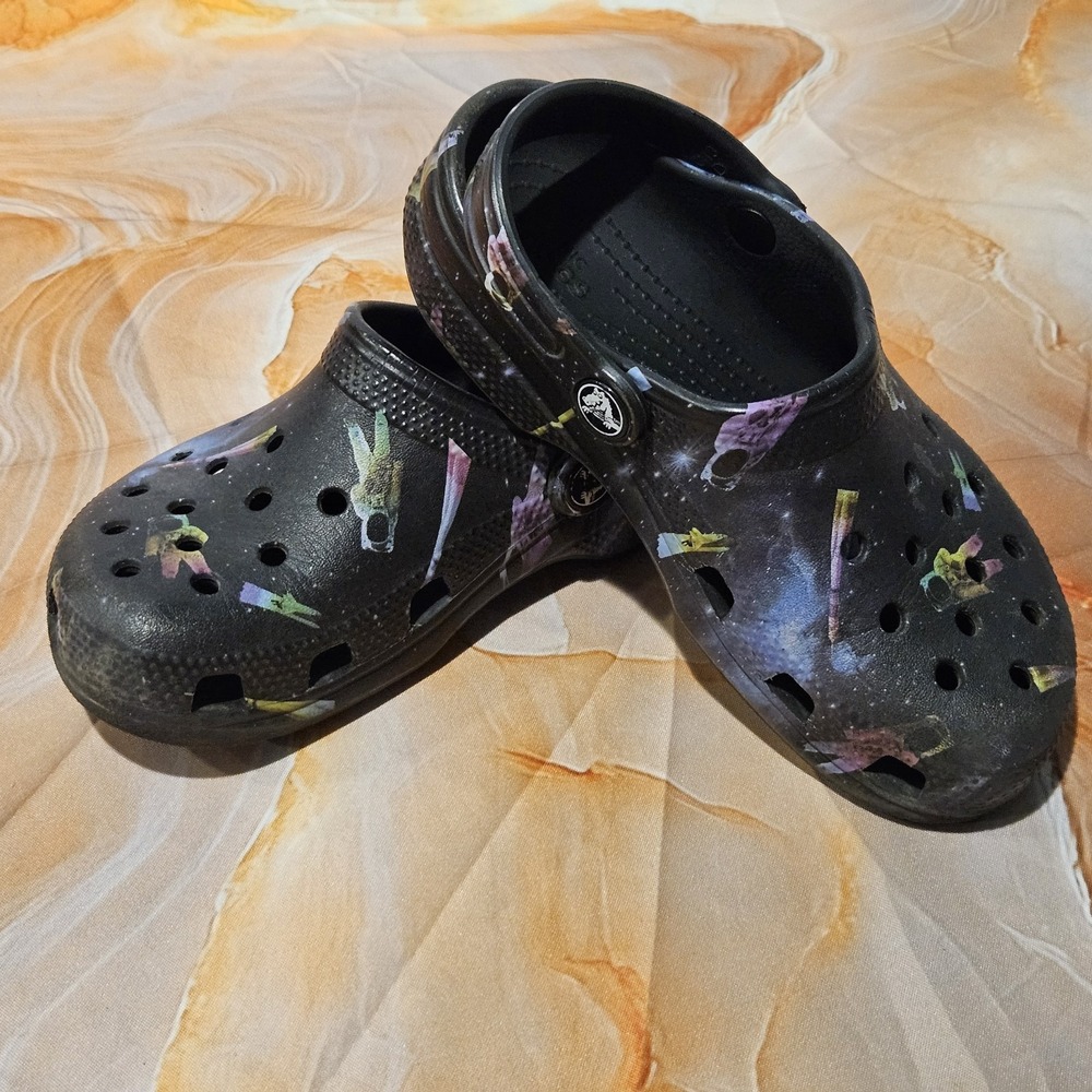 Crocs Classic Clog Kids C13 Black Space Astronaut Planets Galaxy Shoes